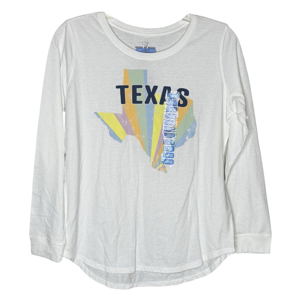 State of Mind Shirt Women Large White Texas Graphic Tee Lounge Basic Casual